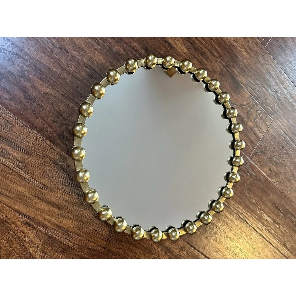Round Gold Beaded Wall Mirror Ball‎ Frame Boho Farmhouse Decor 14